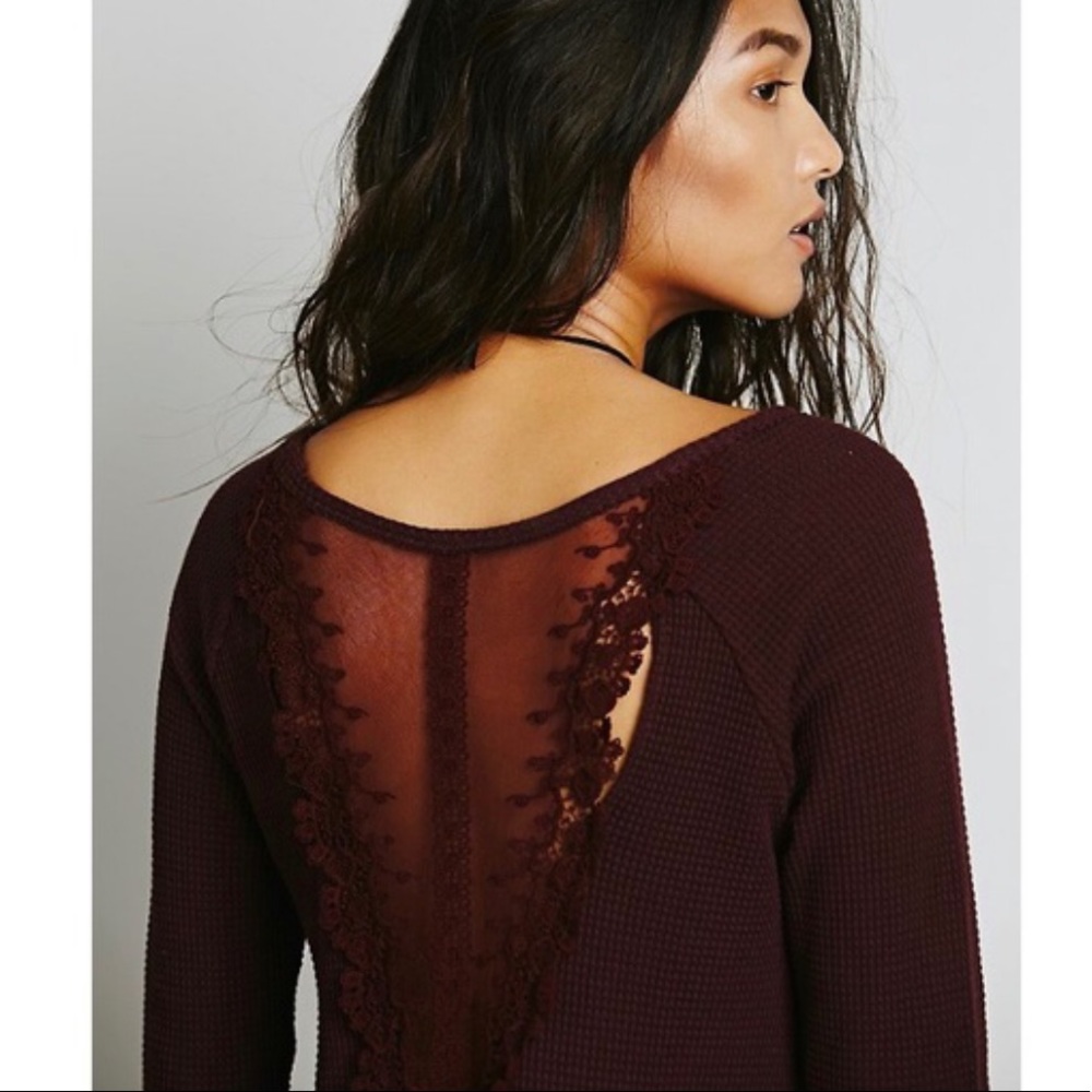 Free People Bon Bon Waffle Knit Lace Sweater